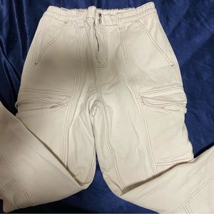 cream and brown threaded cargo jeans